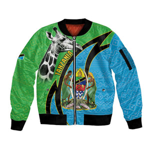 Afro Tanzania Giraffe Sleeve Zip Bomber Jacket Coat Of Arms Curve Style