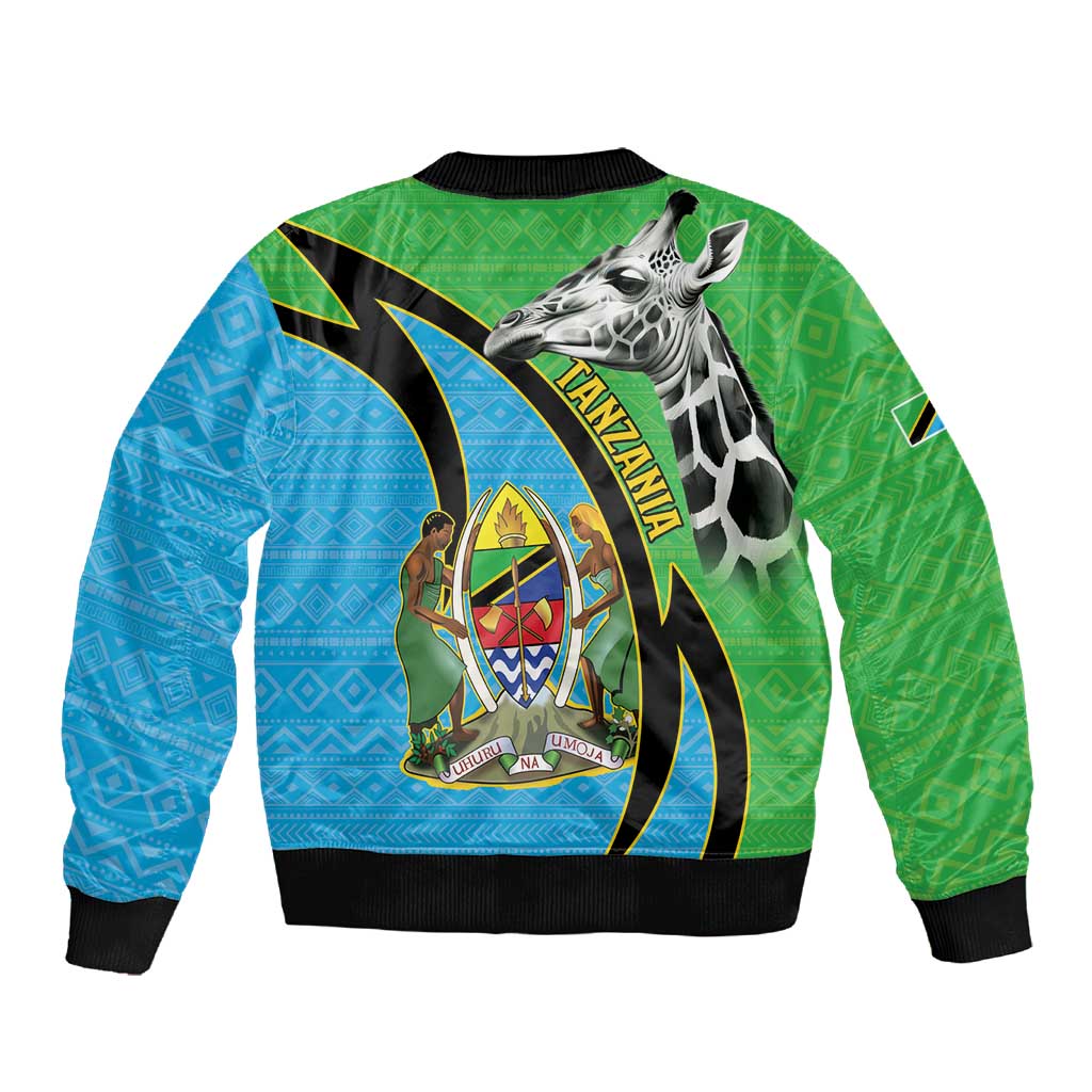 Afro Tanzania Giraffe Sleeve Zip Bomber Jacket Coat Of Arms Curve Style