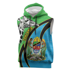 Afro Tanzania Giraffe Sleeveless Hoodie Coat Of Arms Curve Style - African Pride