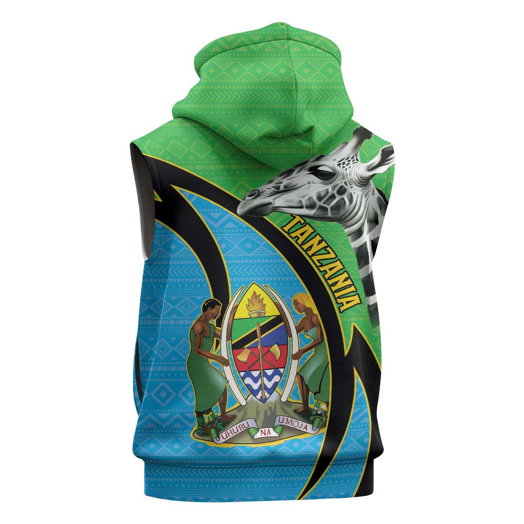 Afro Tanzania Giraffe Sleeveless Hoodie Coat Of Arms Curve Style - African Pride