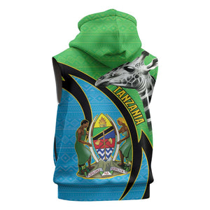 Afro Tanzania Giraffe Sleeveless Hoodie Coat Of Arms Curve Style - African Pride