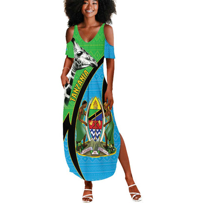 Afro Tanzania Giraffe Summer Maxi Dress Coat Of Arms Curve Style