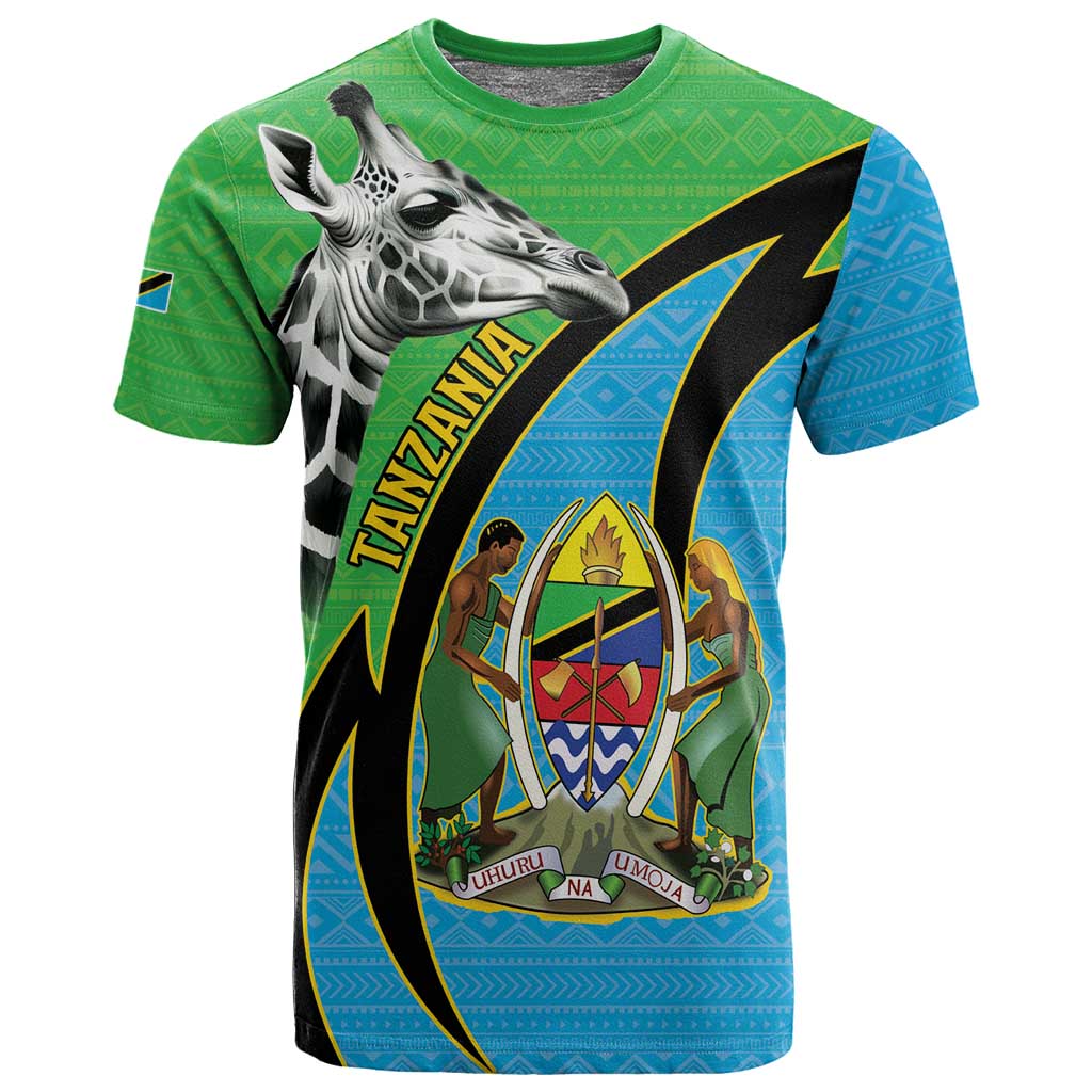 Afro Tanzania Giraffe T shirt Coat Of Arms Curve Style
