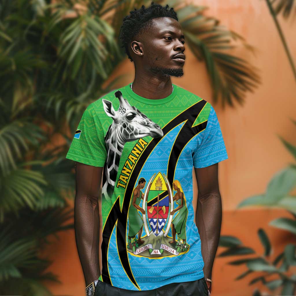 Afro Tanzania Giraffe T shirt Coat Of Arms Curve Style