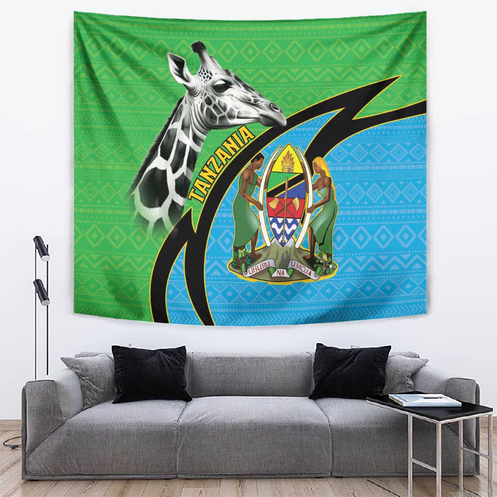 Afro Tanzania Giraffe Tapestry Coat Of Arms Curve Style