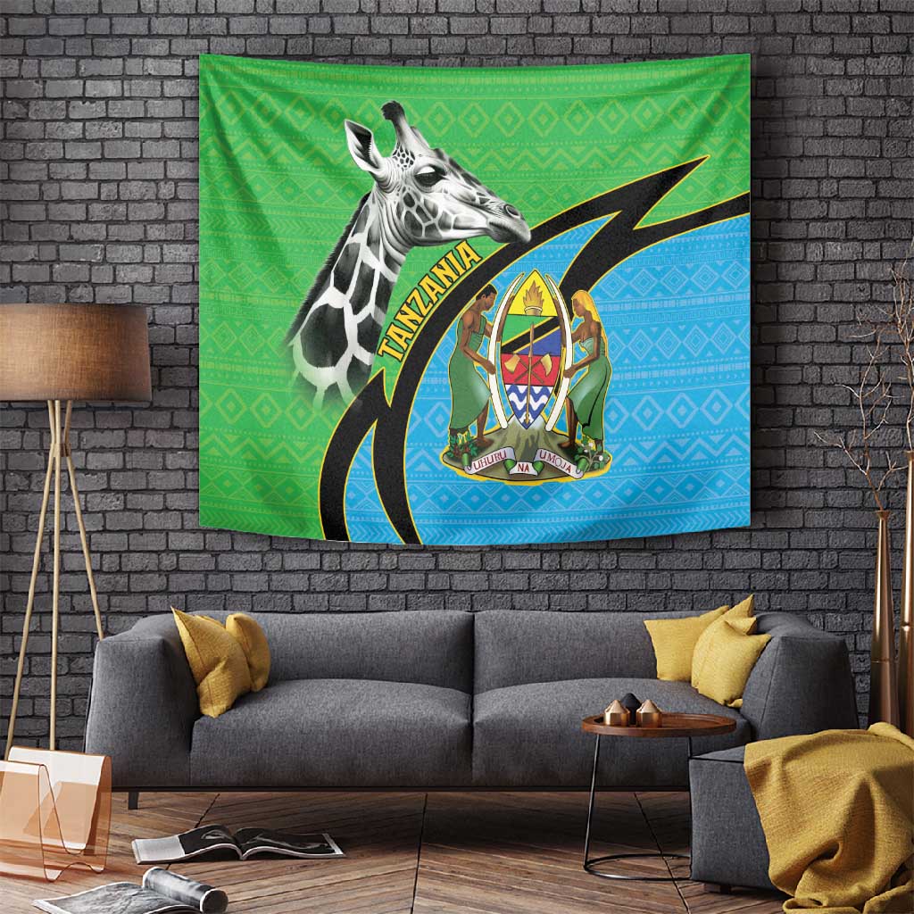 Afro Tanzania Giraffe Tapestry Coat Of Arms Curve Style