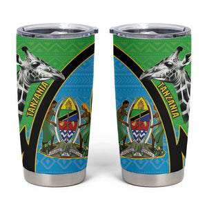 Afro Tanzania Giraffe Tumbler Cup Coat Of Arms Curve Style