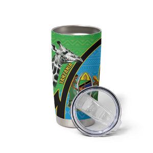 Afro Tanzania Giraffe Tumbler Cup Coat Of Arms Curve Style