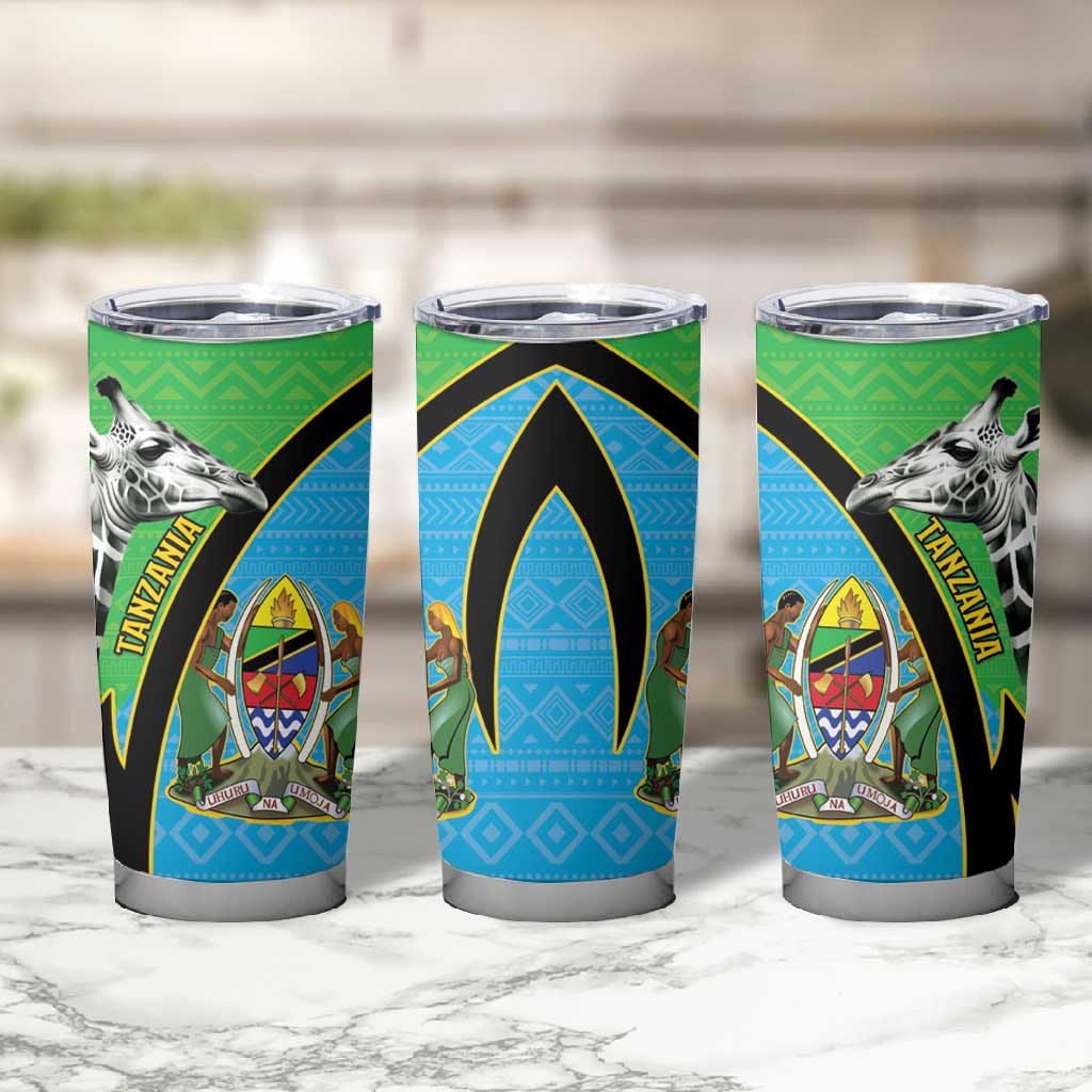 Afro Tanzania Giraffe Tumbler Cup Coat Of Arms Curve Style