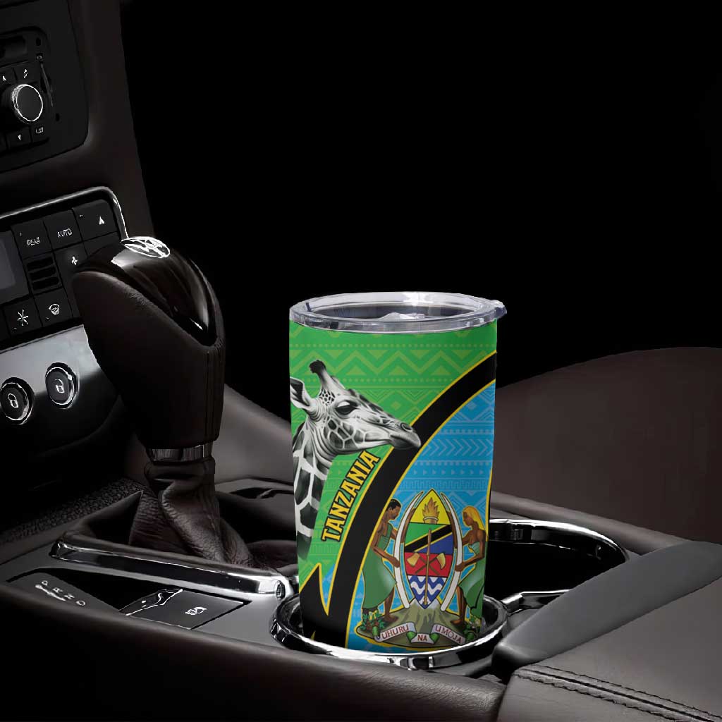 Afro Tanzania Giraffe Tumbler Cup Coat Of Arms Curve Style