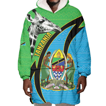 Afro Tanzania Giraffe Wearable Blanket Hoodie Coat Of Arms Curve Style