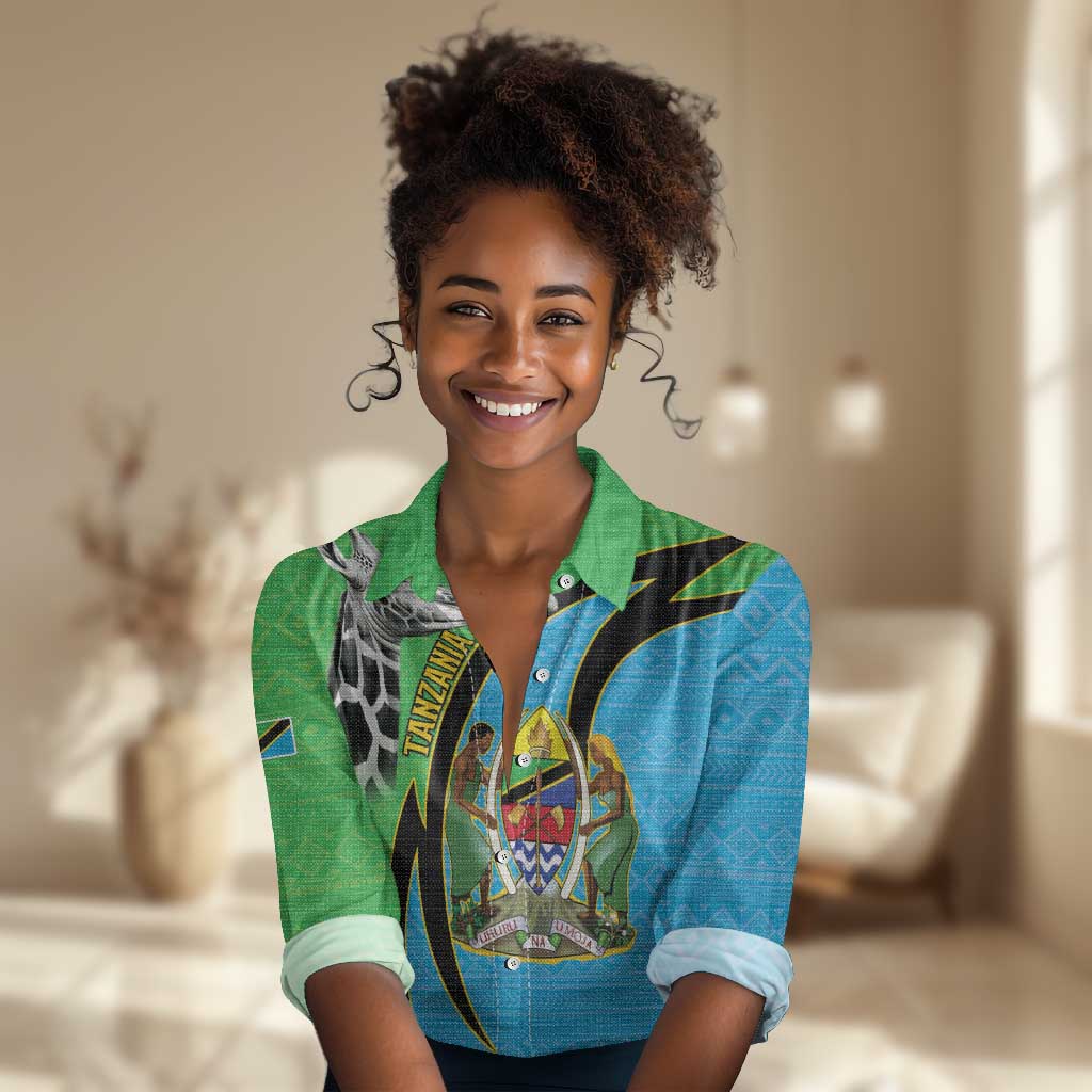 Afro Tanzania Giraffe Women Casual Shirt Coat Of Arms Curve Style
