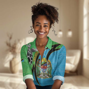 Afro Tanzania Giraffe Women Casual Shirt Coat Of Arms Curve Style