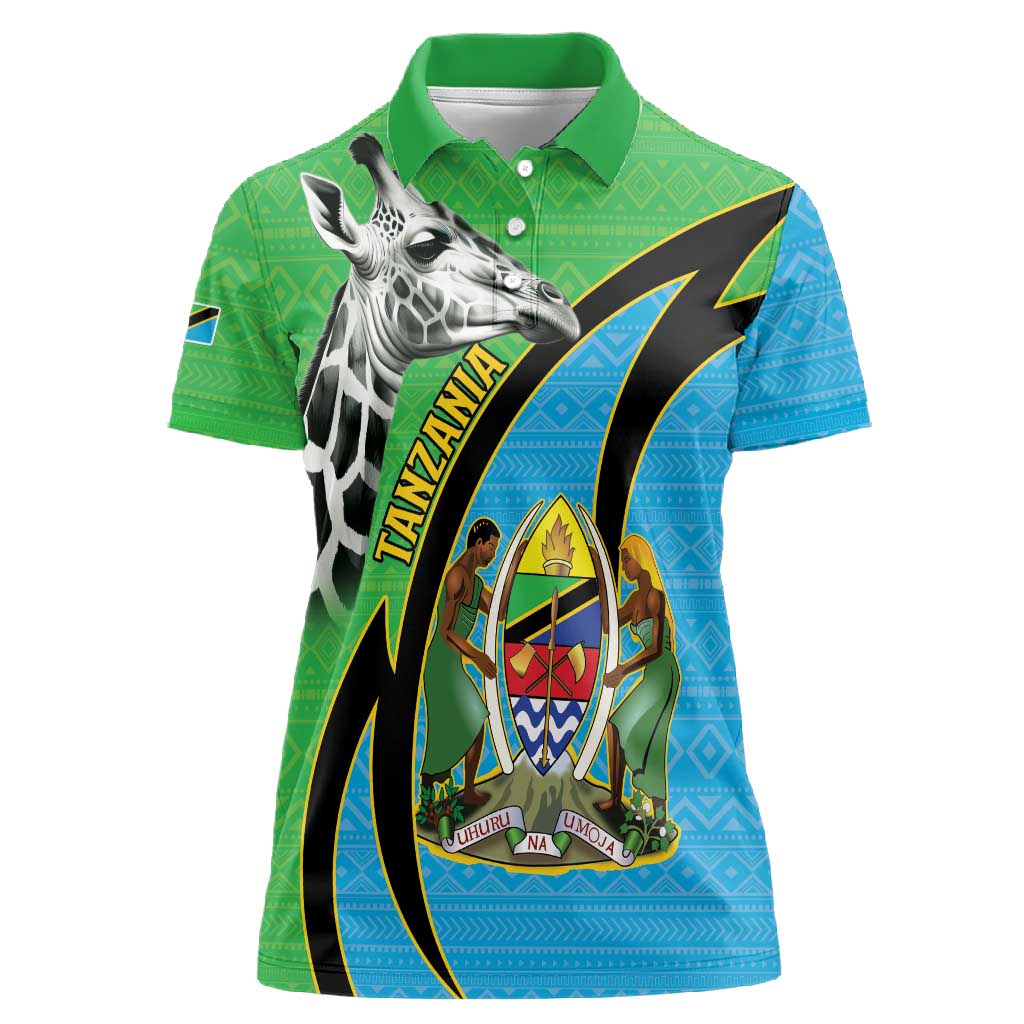 Afro Tanzania Giraffe Women Polo Shirt Coat Of Arms Curve Style