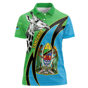 Afro Tanzania Giraffe Women Polo Shirt Coat Of Arms Curve Style