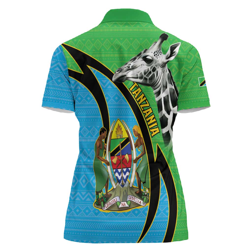 Afro Tanzania Giraffe Women Polo Shirt Coat Of Arms Curve Style