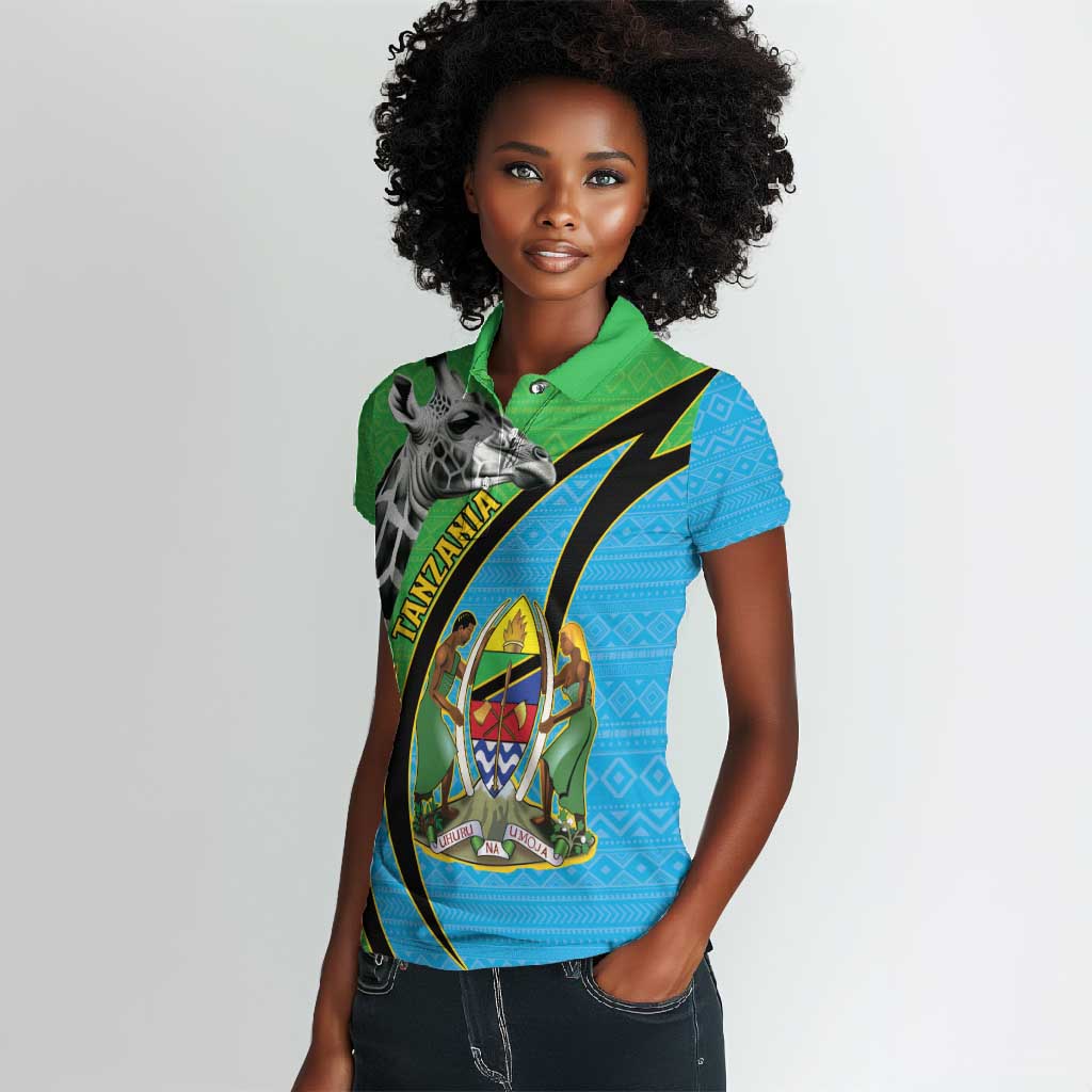 Afro Tanzania Giraffe Women Polo Shirt Coat Of Arms Curve Style