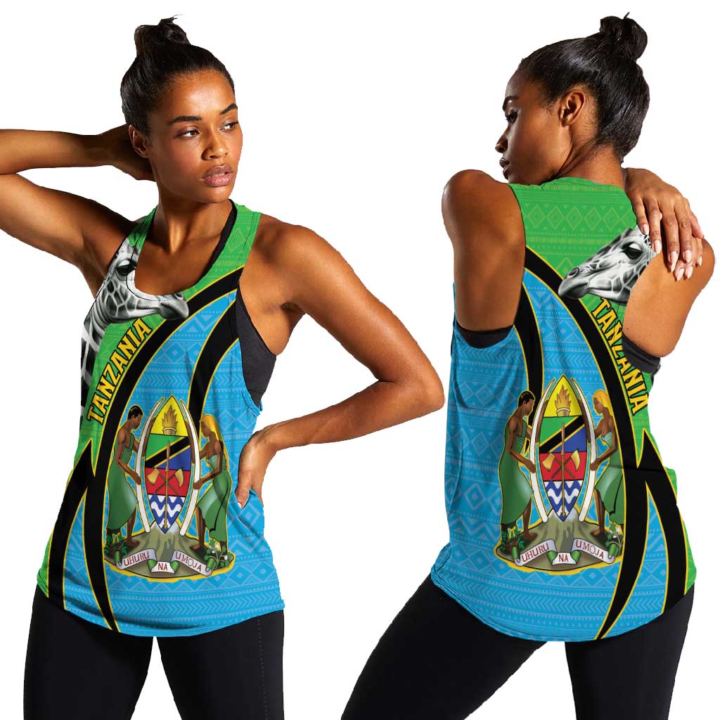 Afro Tanzania Giraffe Women Racerback Tank Coat Of Arms Curve Style