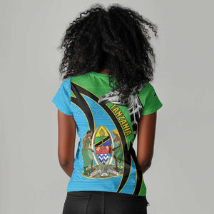 Afro Tanzania Giraffe Women V-Neck T-Shirt Coat Of Arms Curve Style
