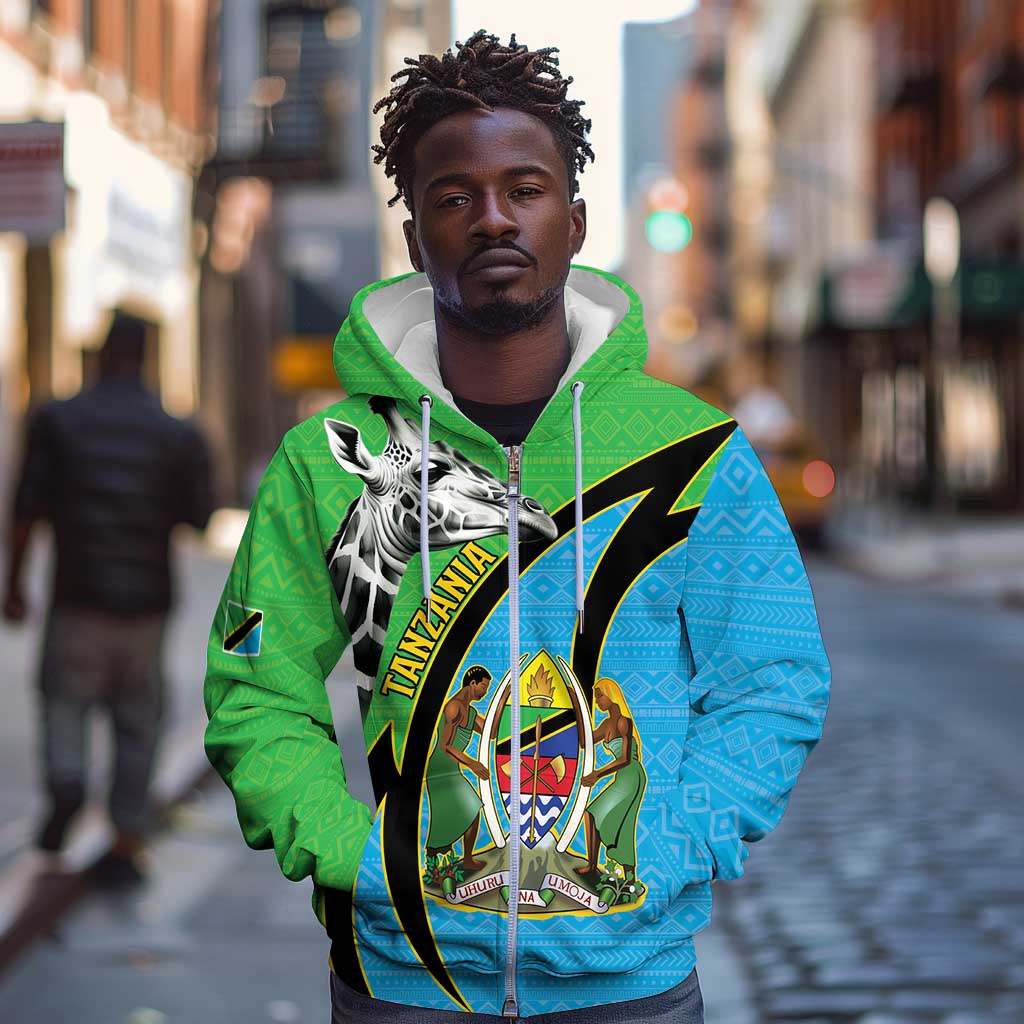 Afro Tanzania Giraffe Zip Hoodie Coat Of Arms Curve Style