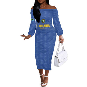 Custom Tanzania Football Off The Shoulder Long Sleeve Dress Taifa Stars Go Champions