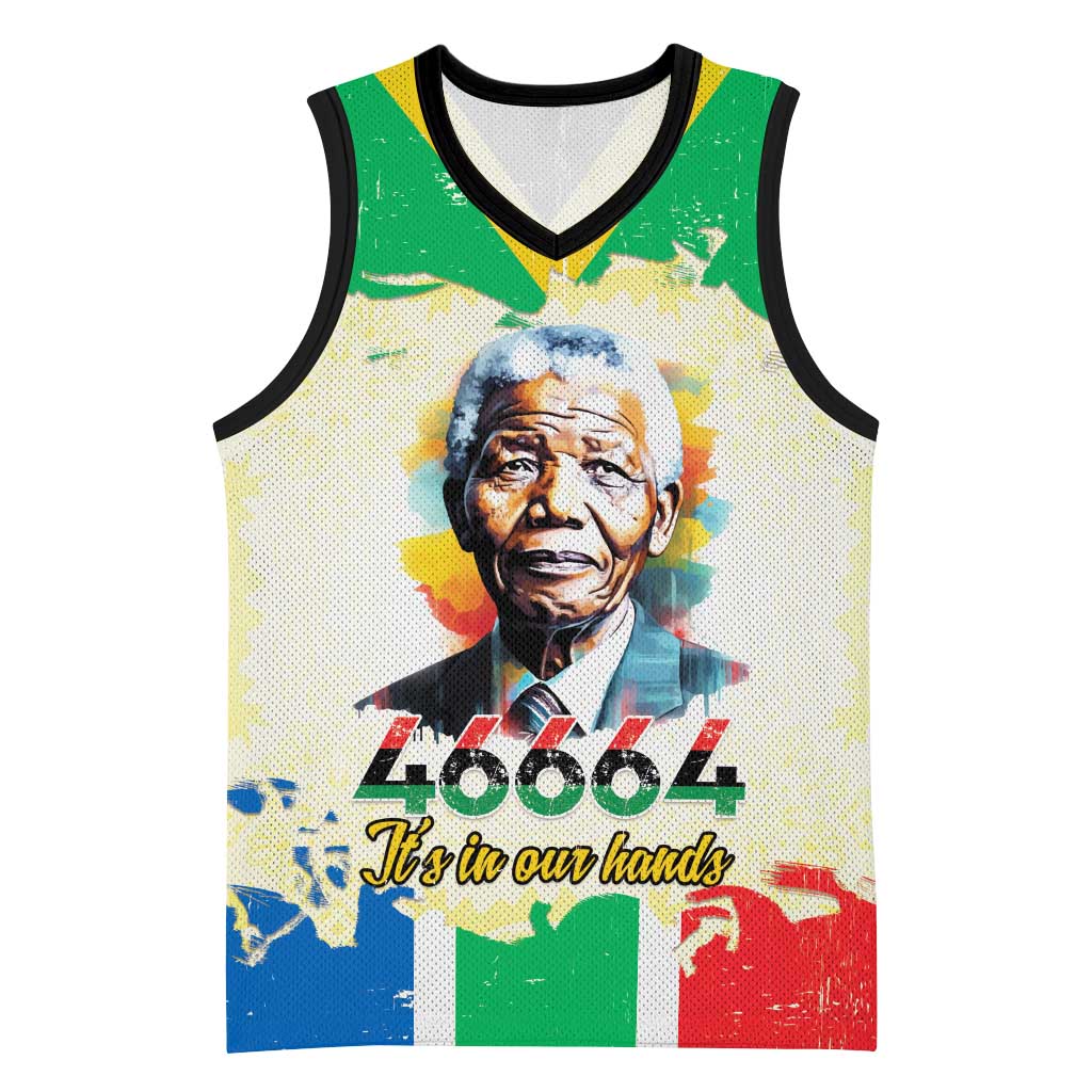 Nelson Mandela International Day 46664 Basketball Jersey Its In Our Hands - Batik Pattern - African Pride
