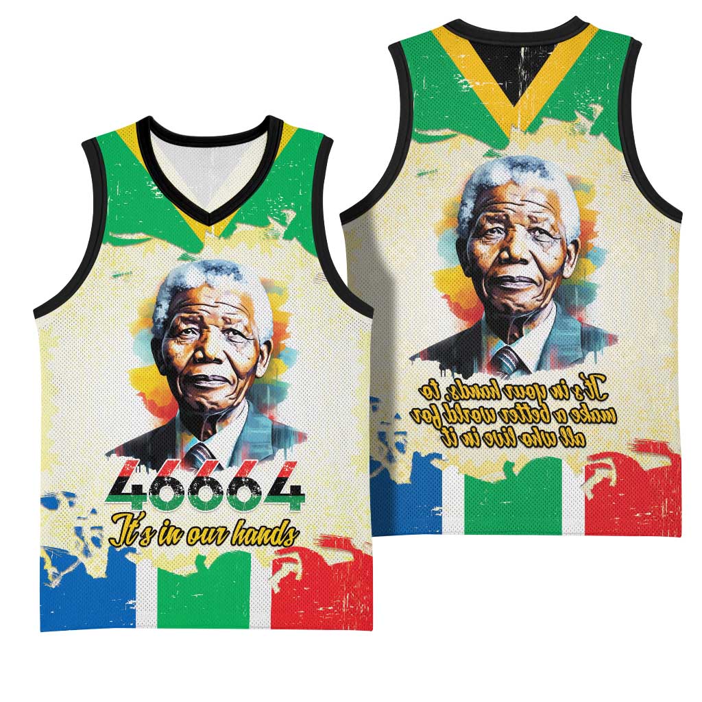 Nelson Mandela International Day 46664 Basketball Jersey Its In Our Hands - Batik Pattern - African Pride
