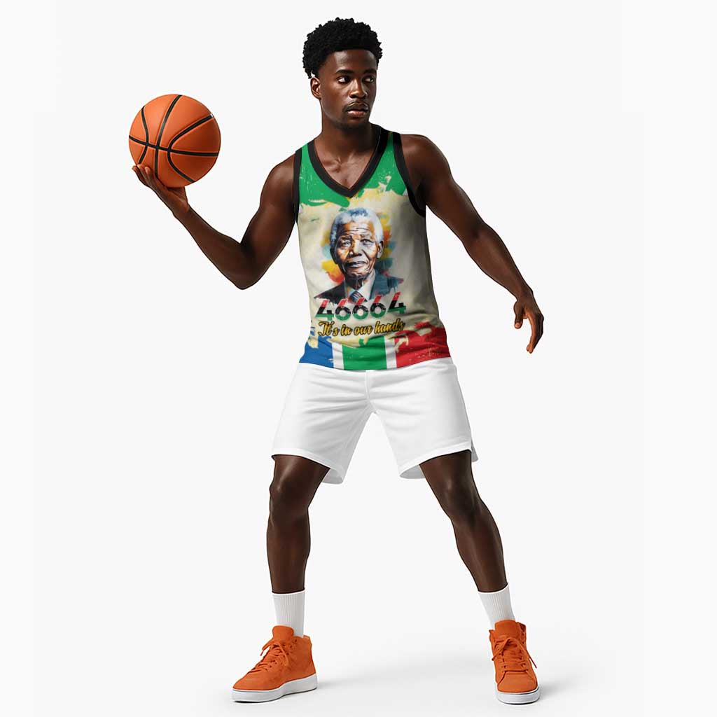 Nelson Mandela International Day 46664 Basketball Jersey Its In Our Hands - Batik Pattern - African Pride