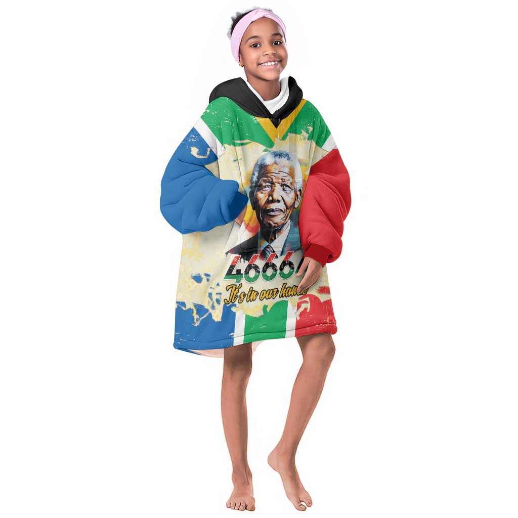 Nelson Mandela International Day 46664 Kid Wearable Blanket Hoodie Its In Our Hands - Batik Pattern - African Pride