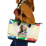 Nelson Mandela International Day 46664 Leather Tote Bag Its In Our Hands - Batik Pattern - African Pride