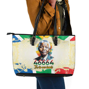 Nelson Mandela International Day 46664 Leather Tote Bag Its In Our Hands - Batik Pattern - African Pride