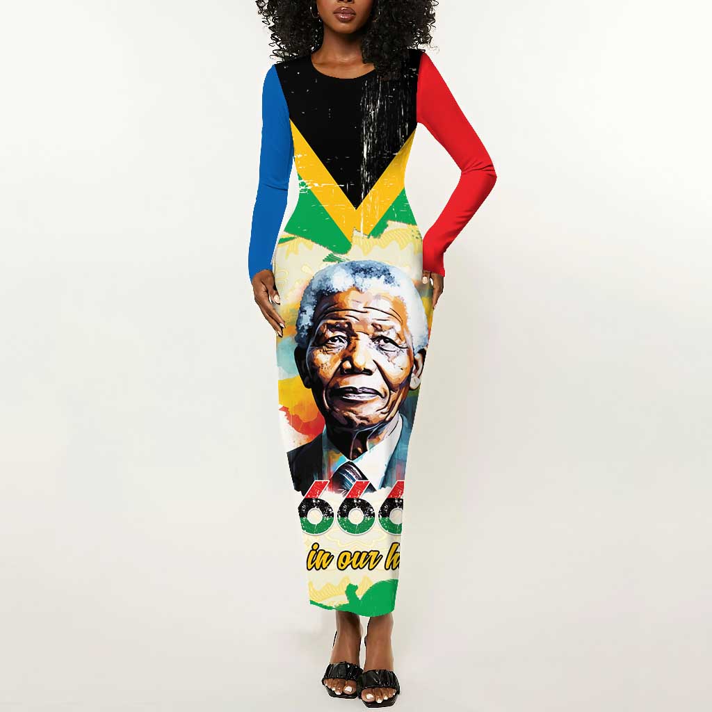 Nelson Mandela International Day 46664 Long Sleeve Bodycon Dress Its In Our Hands - Batik Pattern - African Pride
