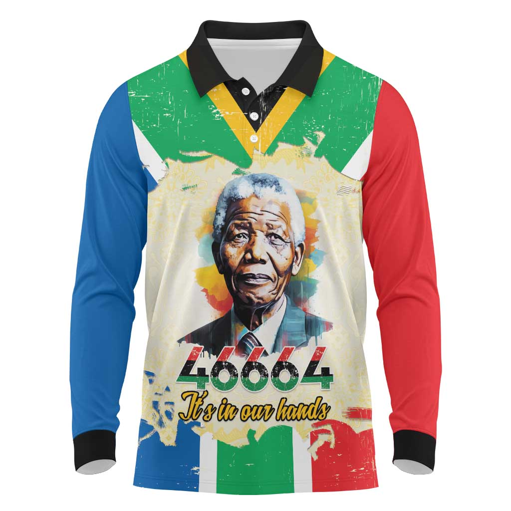 Nelson Mandela International Day 46664 Long Sleeve Polo Shirt Its In Our Hands - Batik Pattern - African Pride