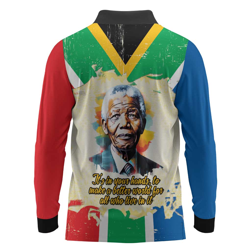 Nelson Mandela International Day 46664 Long Sleeve Polo Shirt Its In Our Hands - Batik Pattern - African Pride