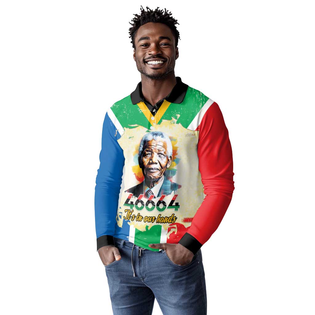 Nelson Mandela International Day 46664 Long Sleeve Polo Shirt Its In Our Hands - Batik Pattern - African Pride