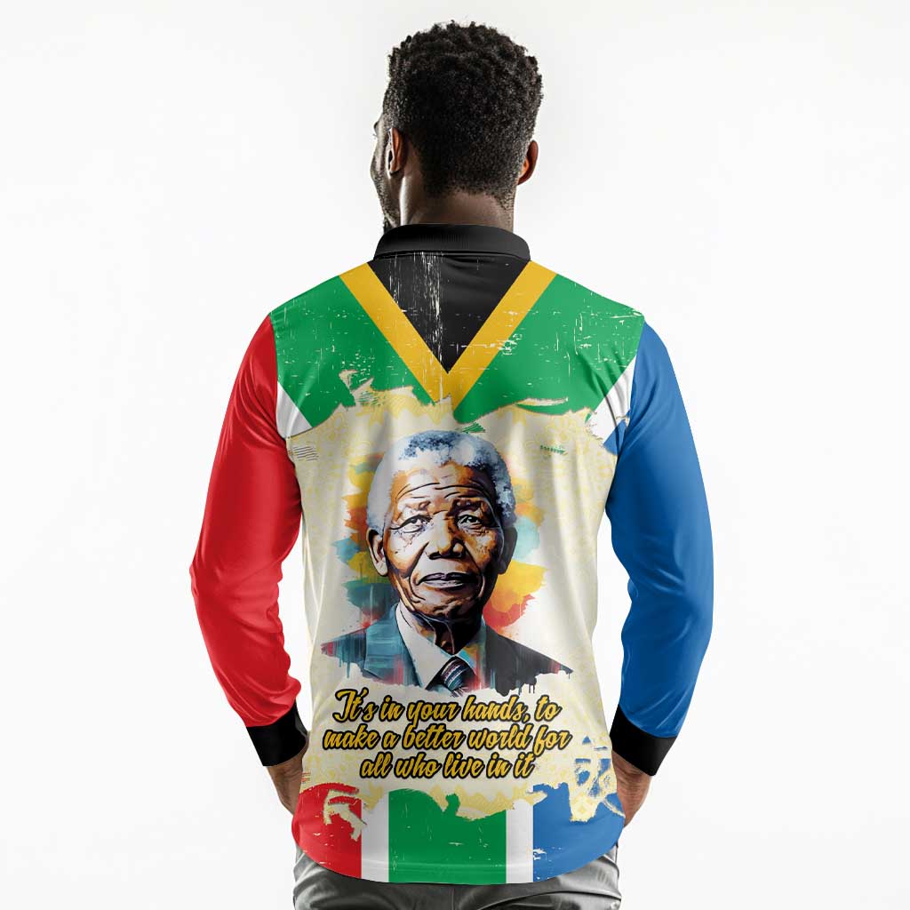 Nelson Mandela International Day 46664 Long Sleeve Polo Shirt Its In Our Hands - Batik Pattern - African Pride