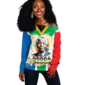 Nelson Mandela International Day 46664 Off Shoulder Sweater Its In Our Hands - Batik Pattern - African Pride