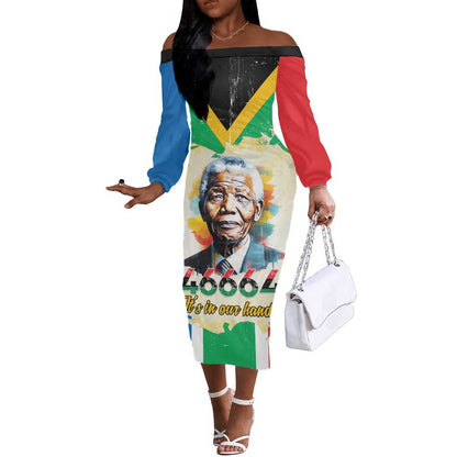 Nelson Mandela International Day 46664 Off The Shoulder Long Sleeve Dress Its In Our Hands - Batik Pattern - African Pride