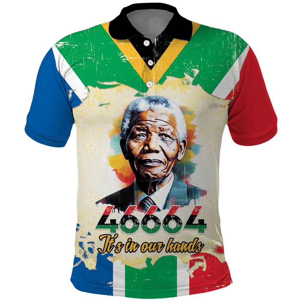 Nelson Mandela International Day 46664 Polo Shirt Its In Our Hands - Batik Pattern - African Pride