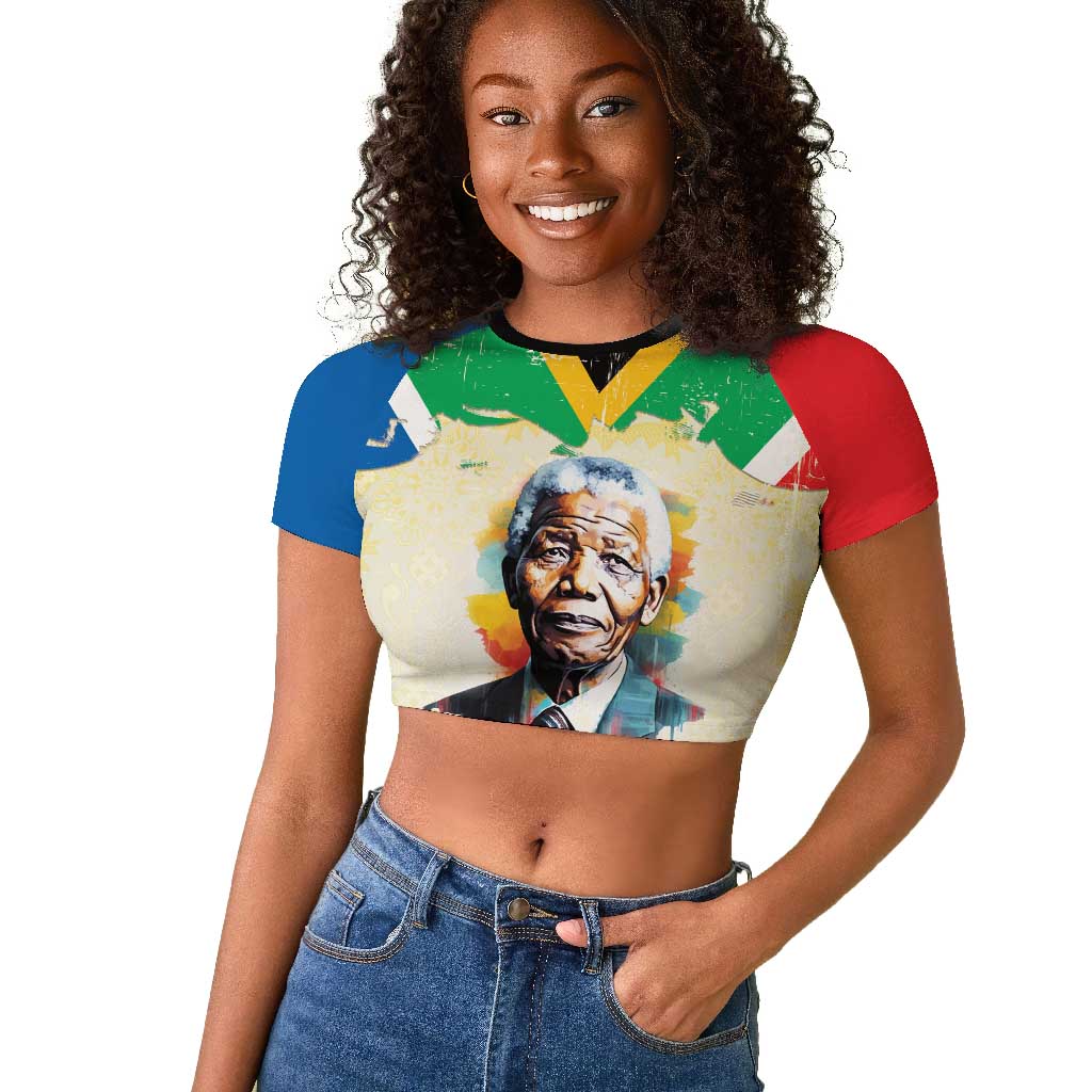 Nelson Mandela International Day 46664 Raglan Cropped T shirt Its In Our Hands - Batik Pattern - African Pride