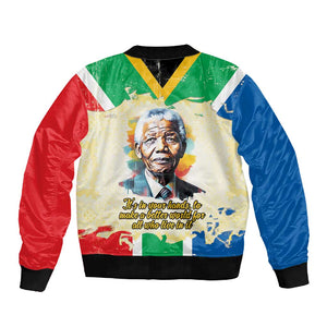 Nelson Mandela International Day 46664 Sleeve Zip Bomber Jacket Its In Our Hands - Batik Pattern - African Pride