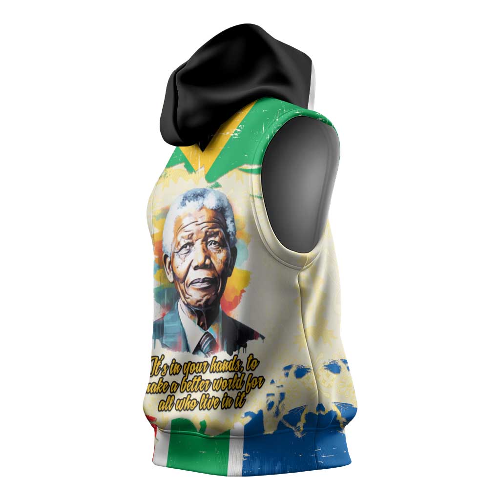 Nelson Mandela International Day 46664 Sleeveless Hoodie Its In Our Hands - Batik Pattern - African Pride