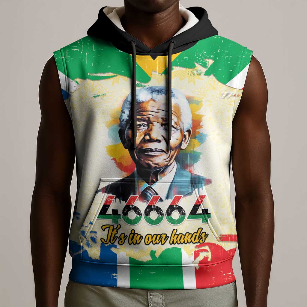 Nelson Mandela International Day 46664 Sleeveless Hoodie Its In Our Hands - Batik Pattern - African Pride