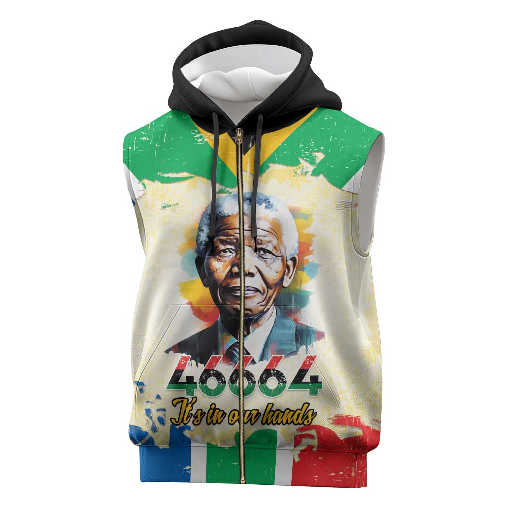 Nelson Mandela International Day 46664 Sleeveless Zip Hoodie Its In Our Hands - Batik Pattern - African Pride