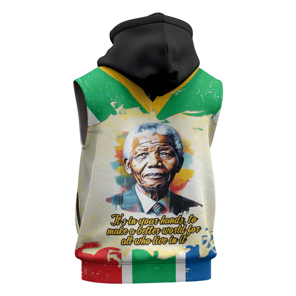 Nelson Mandela International Day 46664 Sleeveless Zip Hoodie Its In Our Hands - Batik Pattern - African Pride