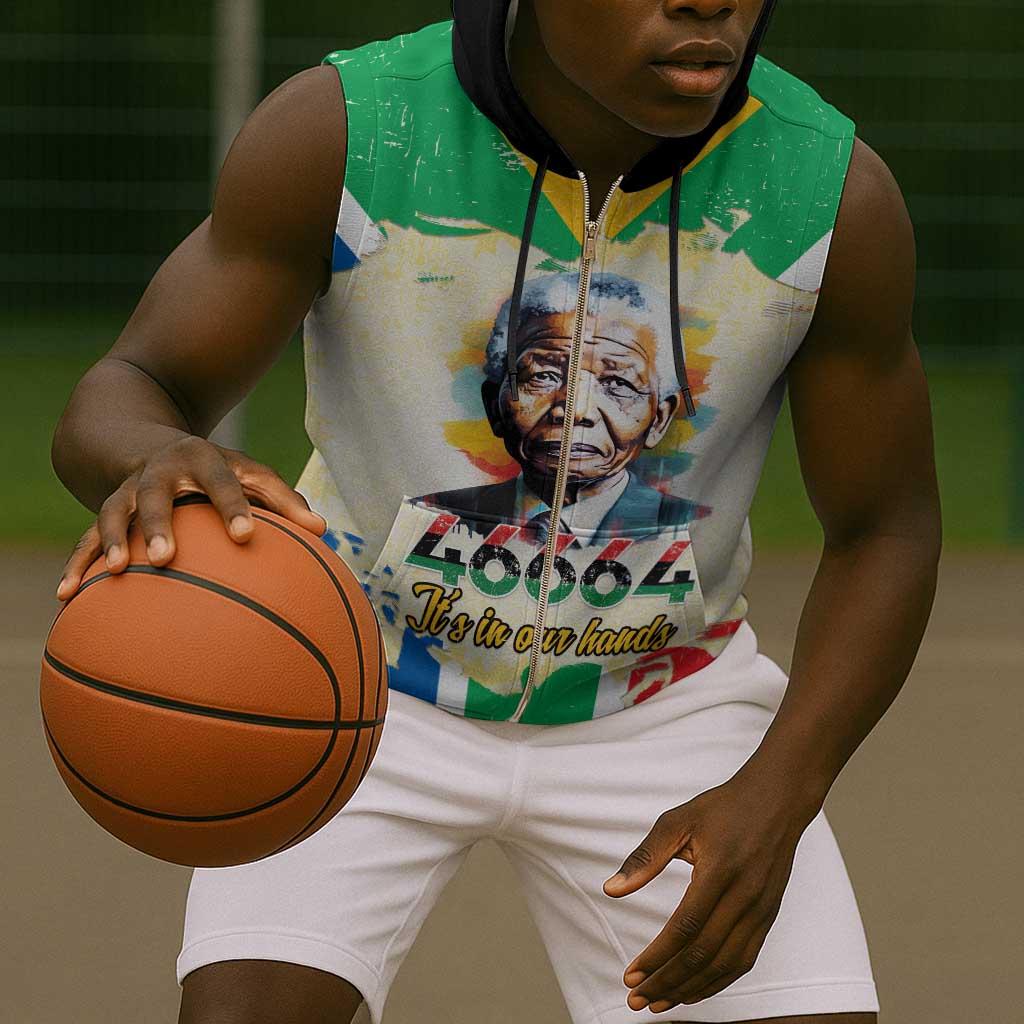 Nelson Mandela International Day 46664 Sleeveless Zip Hoodie Its In Our Hands - Batik Pattern - African Pride