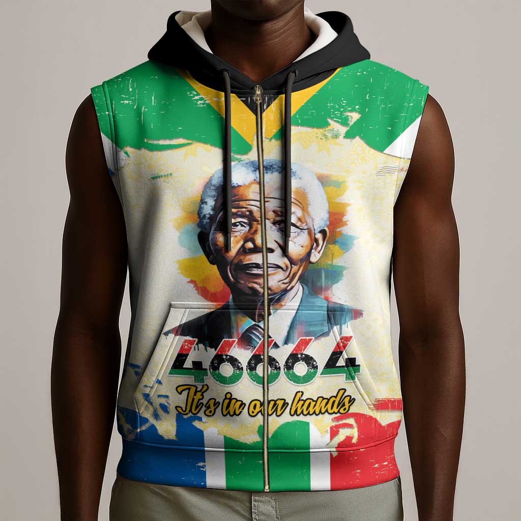 Nelson Mandela International Day 46664 Sleeveless Zip Hoodie Its In Our Hands - Batik Pattern - African Pride