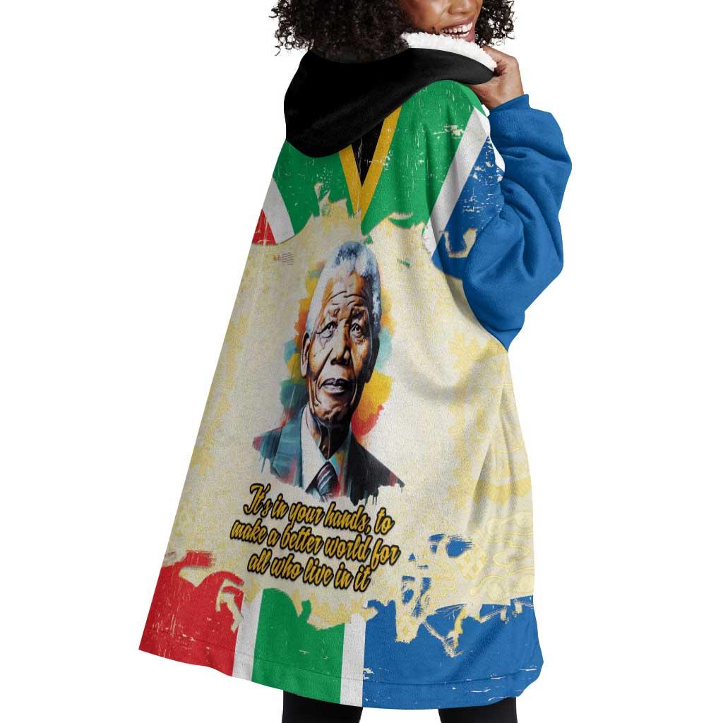 Nelson Mandela International Day 46664 Wearable Blanket Hoodie Its In Our Hands - Batik Pattern - African Pride