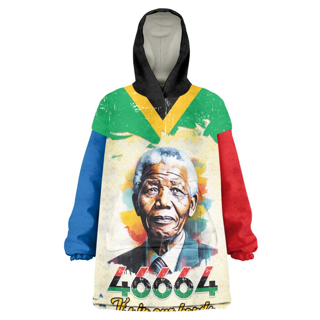 Nelson Mandela International Day 46664 Wearable Blanket Hoodie Its In Our Hands - Batik Pattern - African Pride