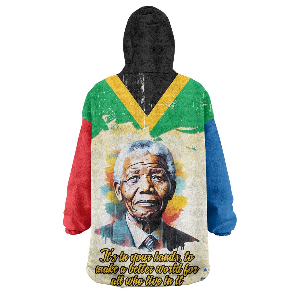 Nelson Mandela International Day 46664 Wearable Blanket Hoodie Its In Our Hands - Batik Pattern - African Pride